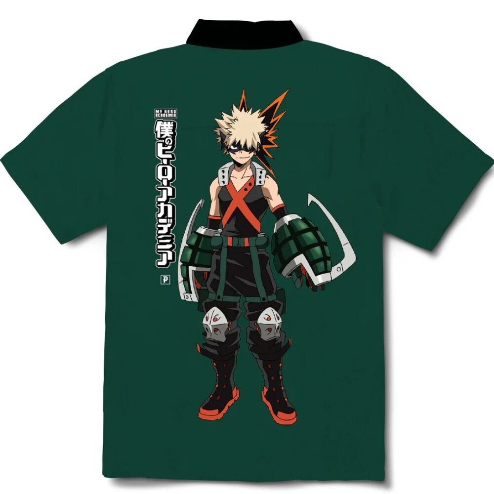 MY HERO ACADEMIA X PRIMITIVE KATSUKI BAKUGO S/S WOVEN POLO SHIRT SIZE LARGE